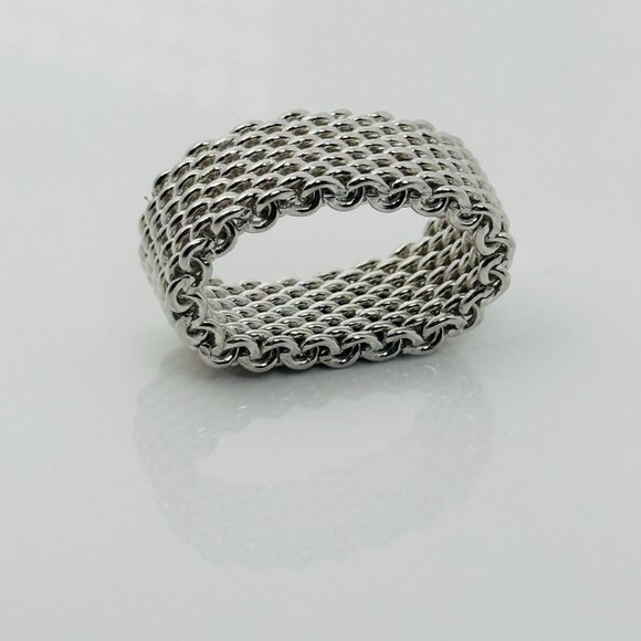 Size 5.5 Tiffany & Co Sterling Silver Somerset Mesh Weave Flexible Ring - Picture 1 of 6